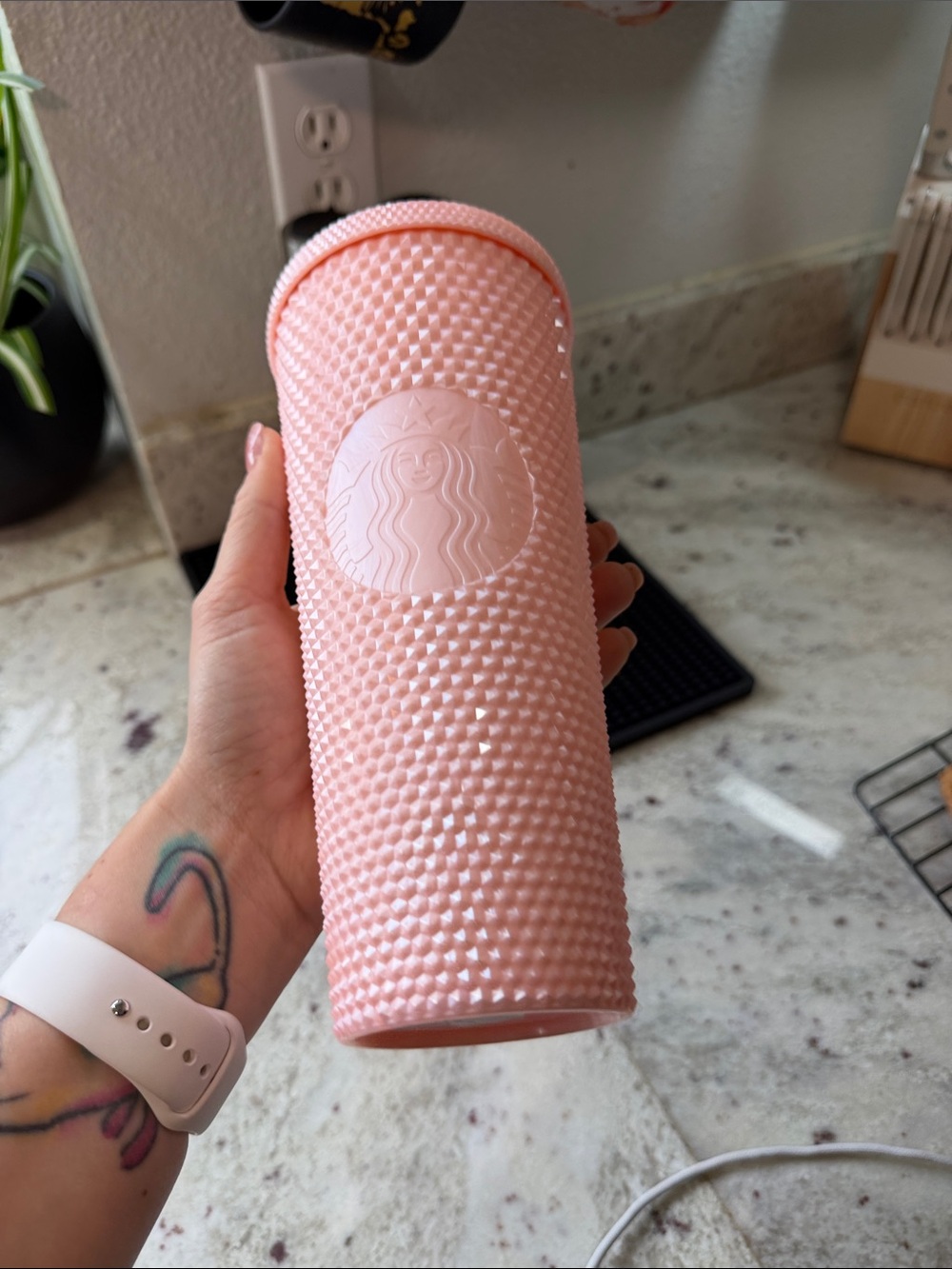 Starbucks baby pink studded tumbler